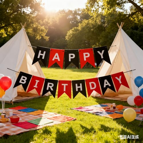 Happy Birthday Banner - 9ft Black & Red Party Decoration