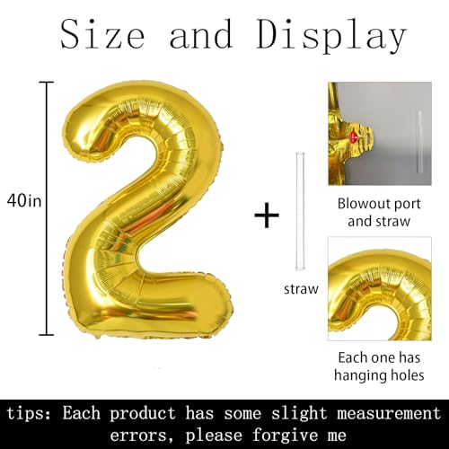40 Inch Gold Number 2 Foil Balloon Giant Mylar Birthday Party Decoration