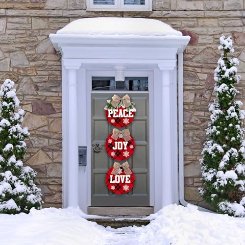 Christmas Hanging Sign Decor - Rustic Burlap Peace Joy Love Wall Plaque - 12 Inch
