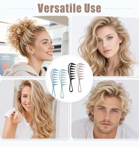 FRCTLNKG 4-Pack Wide Tooth Hair Combs Set for Detangling & Styling