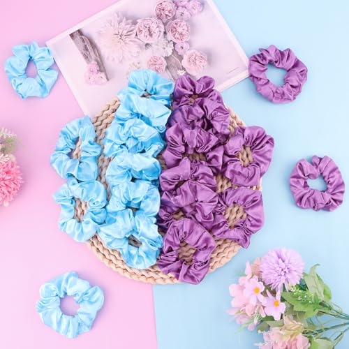 Yission 20 Pcs Satin Hair Scrunchies Purple and Blue Silk Hair Ties