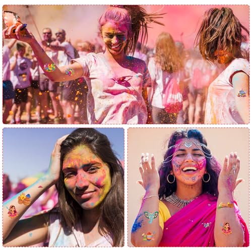 Indian Holi Temporary Tattoos - 200+ Happy Holi Party Favors Stickers