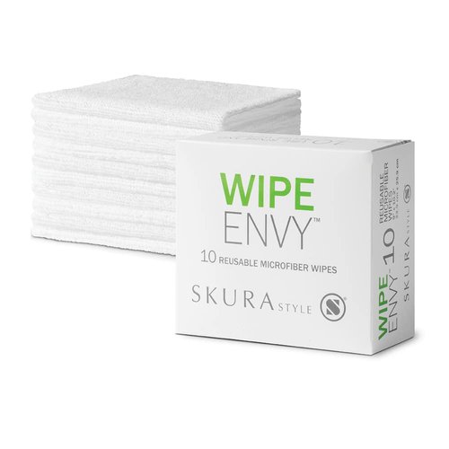 Skura Style WIPE ENVY™ All Purpose Lint Free Microfiber Reusable Cleaning Wipes – White, 10 Count