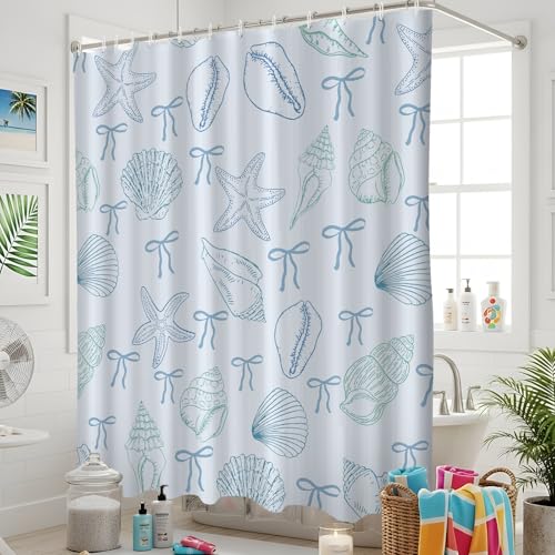 Ocean Seashell Starfish Shower Curtain Waterproof 72x72 Inches - Coastal Bathroom Decor