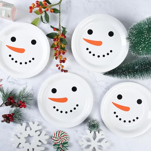 AimFun 48 Pack Christmas Snowman Disposable Paper Plates - 7 Inch