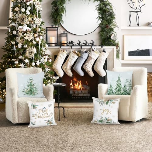 Bonhause Christmas Tree Throw Pillow Covers 18x18, Set of 4 Velvet Xmas Decor