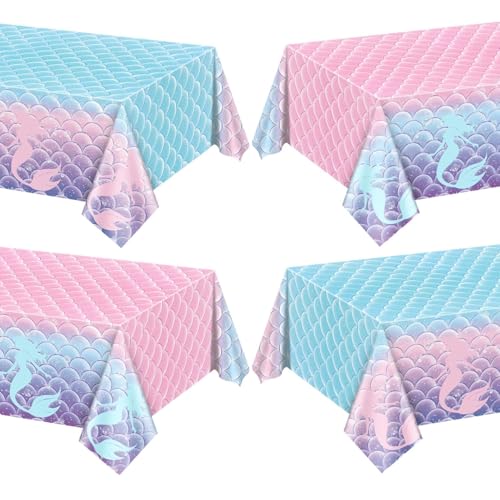 4 Pcs Mermaid Party Tablecloths, Disposable Under The Sea Table Covers