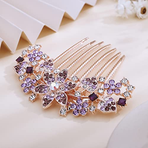Aimimier Purple Crystal Rhinestone Bridal Hair Comb for Wedding