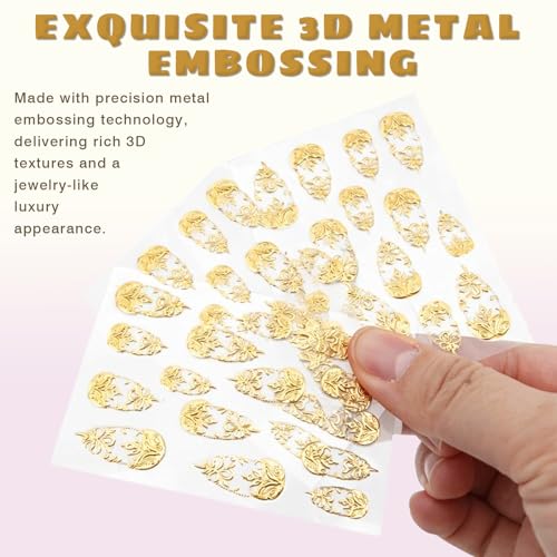 3D Gold Nail Art Stickers Set – Self-Adhesive Metallic Foil Decals (3 Sheets)