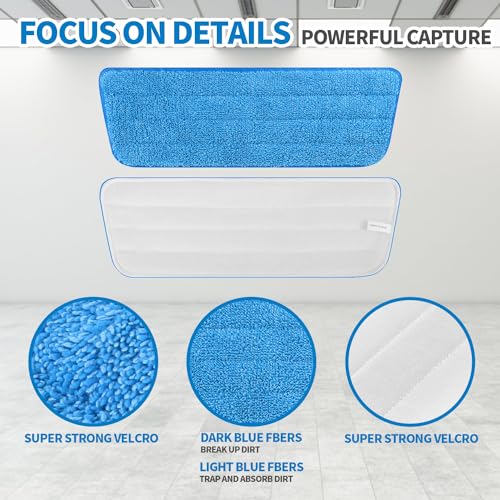 AmaVins Sky Blue 3-Pack Microfiber Mop Pads, 16.5"x5.5"