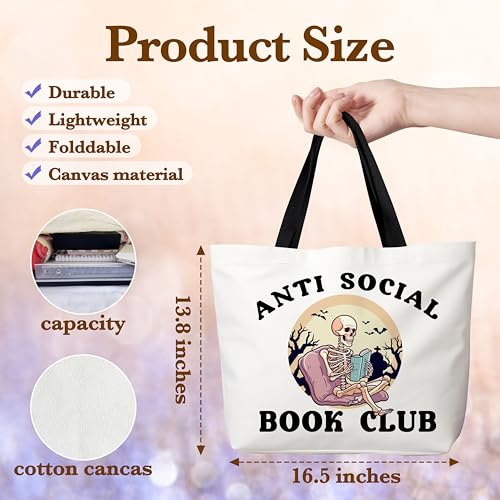 Canvas Tote Bag Library Black Reusable Shoulder Bag for Grocery Shopping