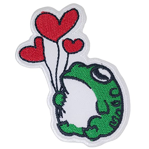 Octory Frog with Balloons Iron-On Patch for Clothing
