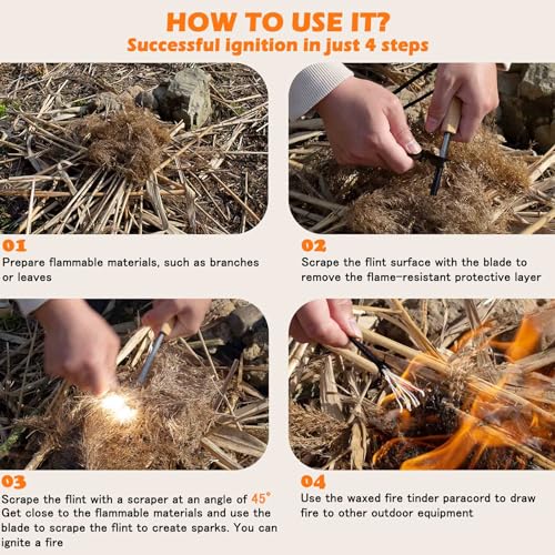 ULTLAT 2-Pack Magnesium Ferro Rod Fire Starter with Beech Handle & Multi-Tool