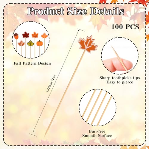 Leislam 100 PCS Fall Thanksgiving Cocktail Picks - Bamboo Appetizer Skewers