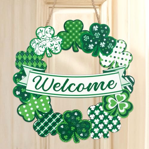 St. Patrick's Day Wooden Shamrock Wreath - 10.8x11 Inch Door Decor