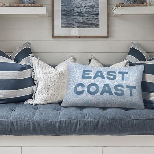 Blue Seashell Coastal Beach Pillow Cover 12x20 - East Coast Beach Decor, Preppy Throw Pillowcase, Coastal Bedroom & Couch Accent - Coast-east Coast-seashell-blue