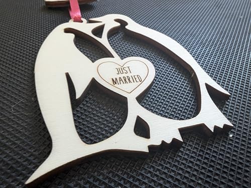 Penguin Wedding Greeting Card with Keepsake Wooden Windcatcher