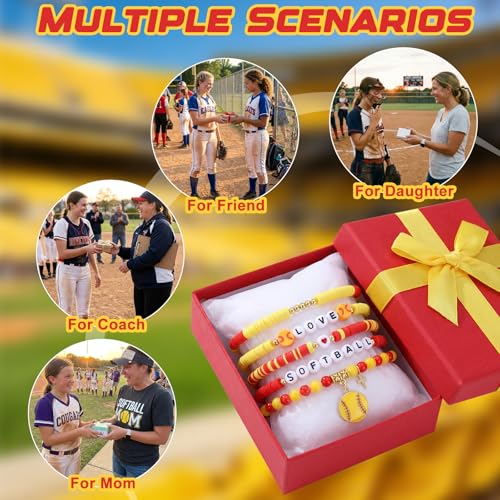 Softball Bracelets Set for Women - 5 Pcs Clay Stackable Charm Jewelry