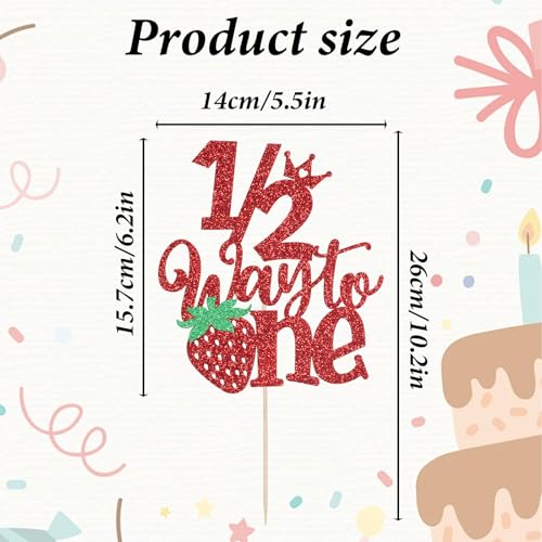 Strawberry Half Birthday Cake Topper - 6 Months Red Glitter Decor