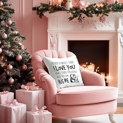 Cute Penguin Hug This Pillow Cover 18x18 - White-10