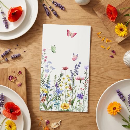 50 Floral Paper Napkins with Wildflower & Butterfly Design