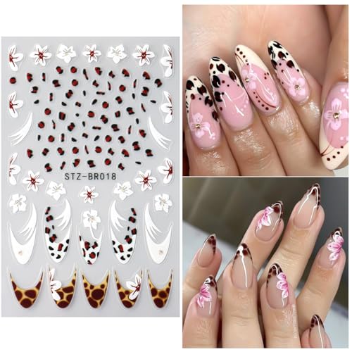SUTOZMIWE 8 Sheets 3D Floral & Leopard Print Nail Art Stickers Decals