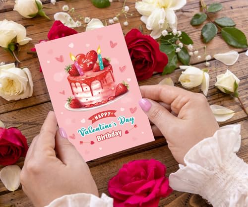 Valentine's Birthday Card with Envelope - Pink Cake Design