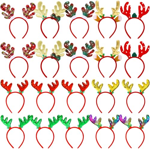 Christmas Reindeer Antlers Headband Bulk Party Favor - 20 Pieces