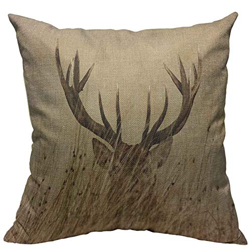Antler Deer Throw Pillow Cover - 18x18 Cotton Linen Cushion