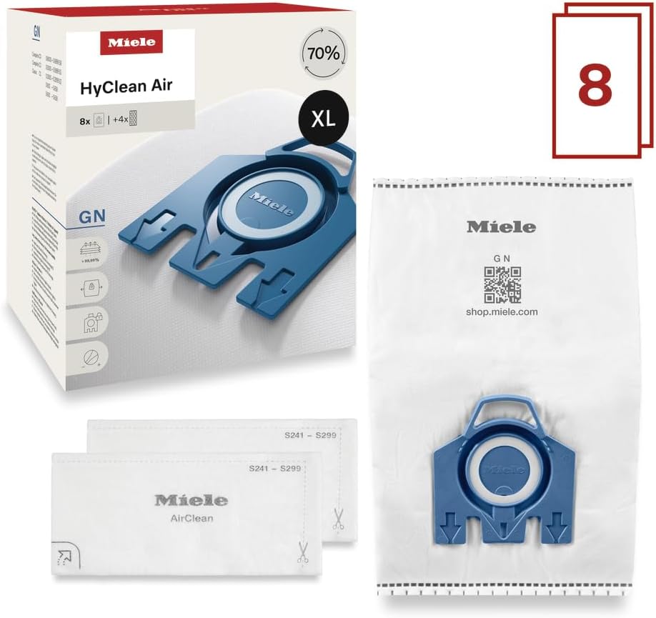 Miele AirClean XL Pack GN Vacuum Cleaner Bags - 8 Bags for Complete C3, C2 & Classic C1 Models