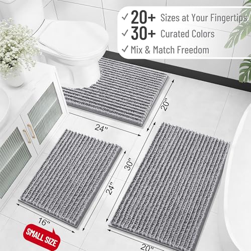 OLANLY 24" x 16" Grey Chenille Bath Rug - Soft, Absorbent Non-Slip Mat