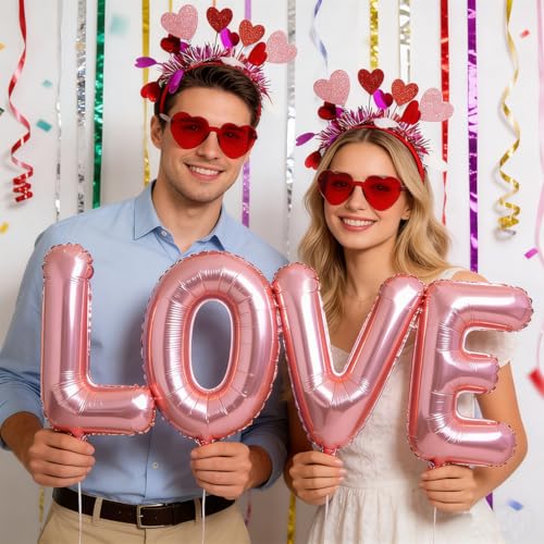 Valentine Red Glitter Heart Headband for Women Romantic Party Hair Accessory