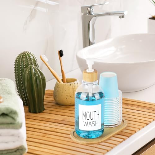 Clear Mouthwash Dispenser with Cup Holder - 17oz Refillable Bathroom Organizer