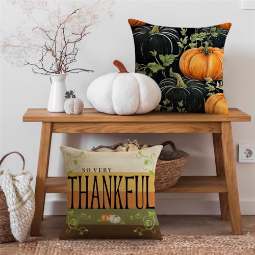 NIGHTWISH Fall Pillow Covers Set of 4 - Pumpkin Vines Floral Decor