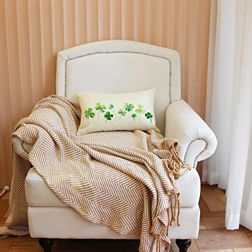 St. Patrick's Day Lucky Clover Throw Pillow Cover 12x20 Shamrock Cushion