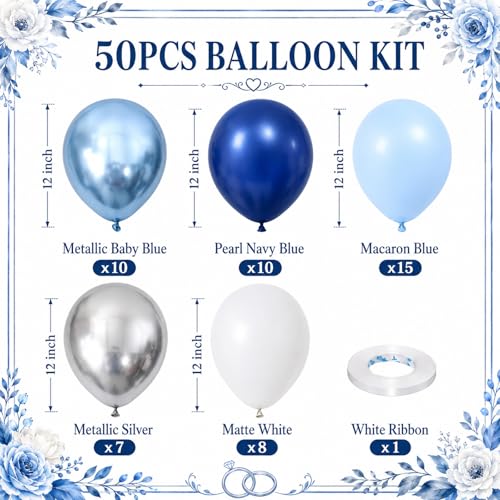Navy Blue Silver Balloons - 50 Pack 12 Inch Latex Party Balloons