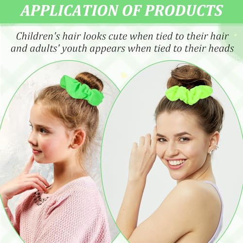 2PCS Green Neon Scrunchies Soft Viscose Elastic Hair Bands for 80s Parties