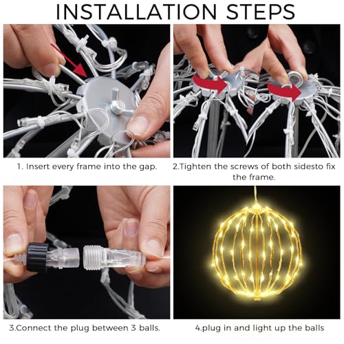Foldable 12-Inch Christmas Light Balls Set of 3 - Warm White Holiday Decor