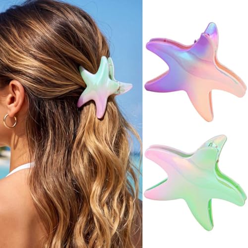 BARTOSI Acrylic Beach Hair Claw Clips Seashell Starfish Hair Accessories 2-Pack