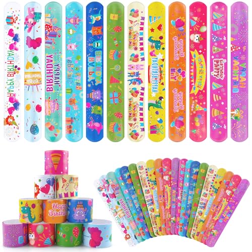 36-Pack Happy Birthday Slap Bracelets for Kids & Adults - Colorful Party Favors