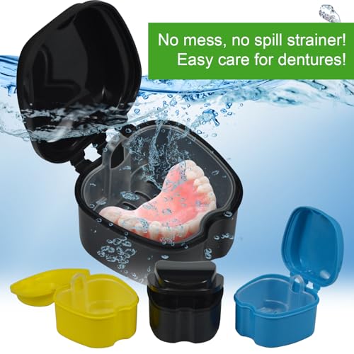 Denture Bath Box Cup with Strainer Basket for Retainers and Mouth Guards