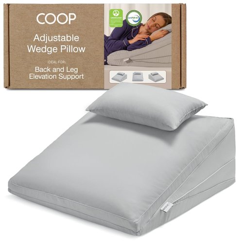 Coop Home Goods Adjustable Wedge Pillow, Ergonomic Memory Foam Pillow for Elevated Leg & Back Support, Pregnancy, Acid Reflux, Sleep Comfort & Recovery, CertiPUR-US & GreenGuard Gold Certified