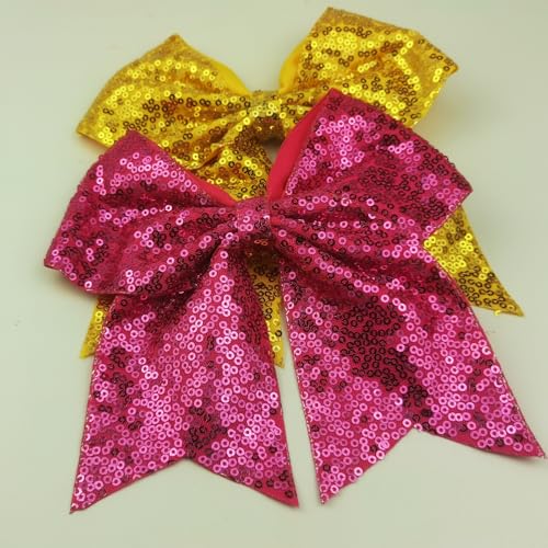 8 Inch Large Yellow Sequin Cheer Bow with Alligator Clip