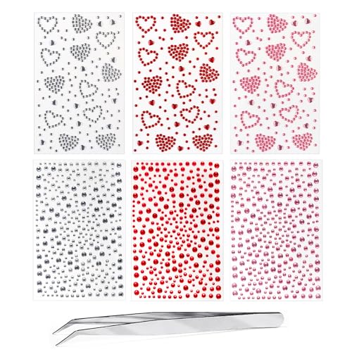 Face Gems & Hair Rhinestone Stickers - 6 Sheets Self-Adhesive Festival Jewels