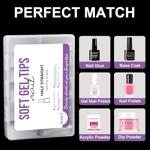 Tapered Square Gel Nail Tips - 240Pcs Clear Full Cover False Nails
