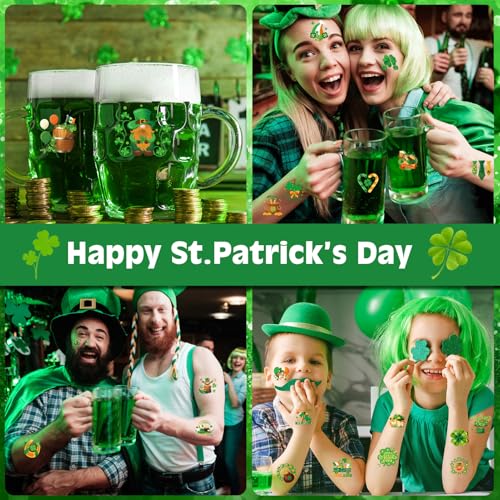Konsait St. Patrick's Day Temporary Tattoos, 96 Pcs Irish Shamrock Designs