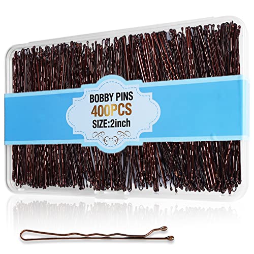 Cyluer 400Pcs Brown Bobby Pins 2 Inch with Storage Case Secure Hold