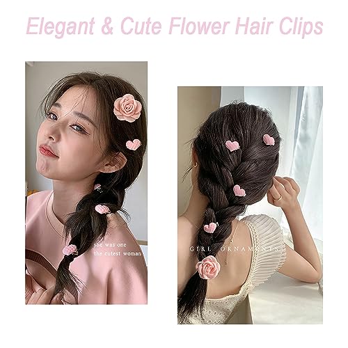 ExdAs Mini Heart Hair Clips - 20 Pcs Cute Pink Small Hair Pins & Barrettes for Women and Girls