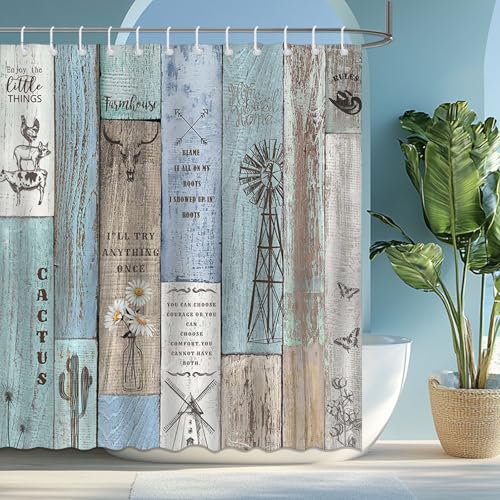 Farmhouse Rustic Shower Curtain - Vintage Wooden Planks, 72x72in, Waterproof with 12 Hooks