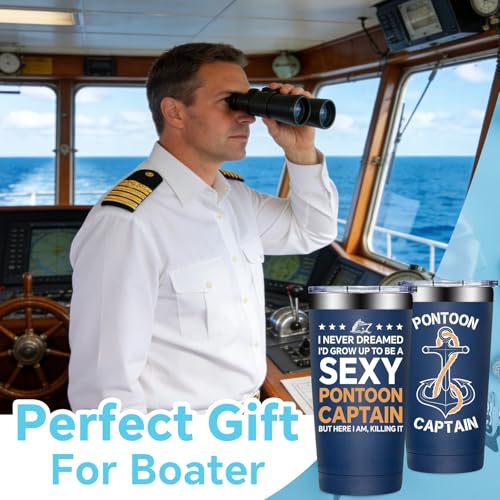 Fufandi Pontoon Mug Navy Blue - 20 oz Captain’s Tumbler for Boat Enthusiasts